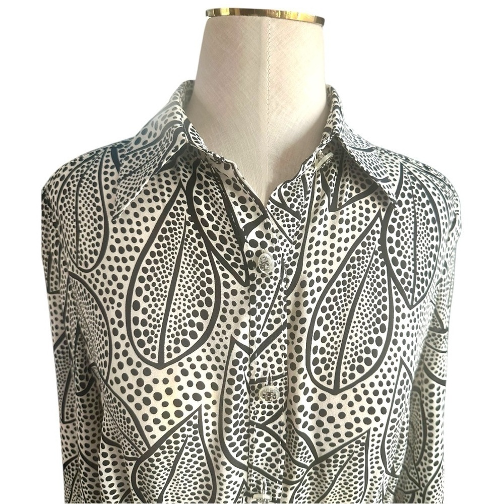 Tory Burch Classic Silk Monochrome Dotted Leaf Print Dress Size 8 - Picture 4 of 12